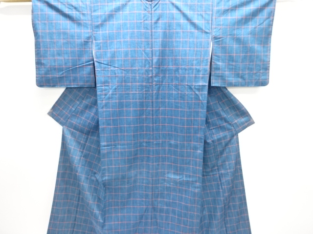 JAPANSE KIMONO / ANTIQUE KIMONO / SILK / TSUMUGI / WOVEN GRID